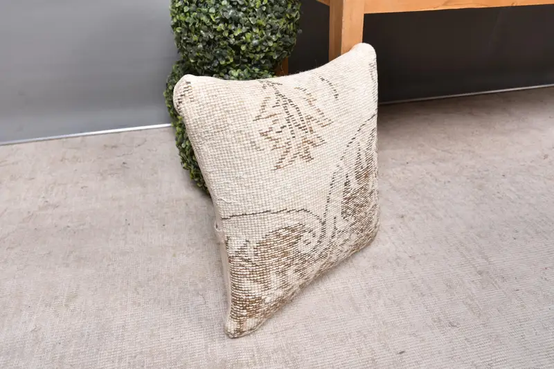Cushion Case, 14x14 Beige Pillow Sham, Vintage Kilim Throw Pillow, Authentic Pillow Sham, Aztec Pillow Cover, Kilim Pillow Cover, Pillow for Couch - 7