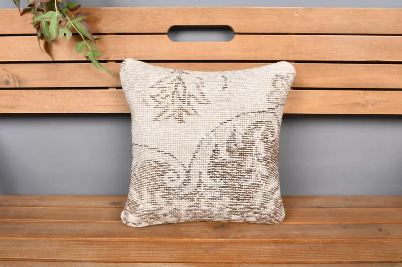 Cushion Case, 14x14 Beige Pillow Sham, Vintage Kilim Throw Pillow, Authentic Pillow Sham, Aztec Pillow Cover, Kilim Pillow Cover, Pillow for Couch - 6