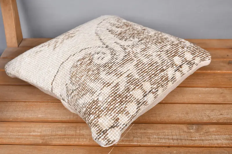 Cushion Case, 14x14 Beige Pillow Sham, Vintage Kilim Throw Pillow, Authentic Pillow Sham, Aztec Pillow Cover, Kilim Pillow Cover, Pillow for Couch - 2