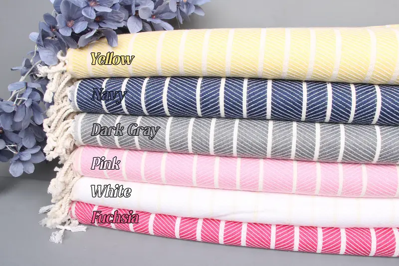 Personalized Beach Towel Organic Cotton Beige Herringbone, 40x71