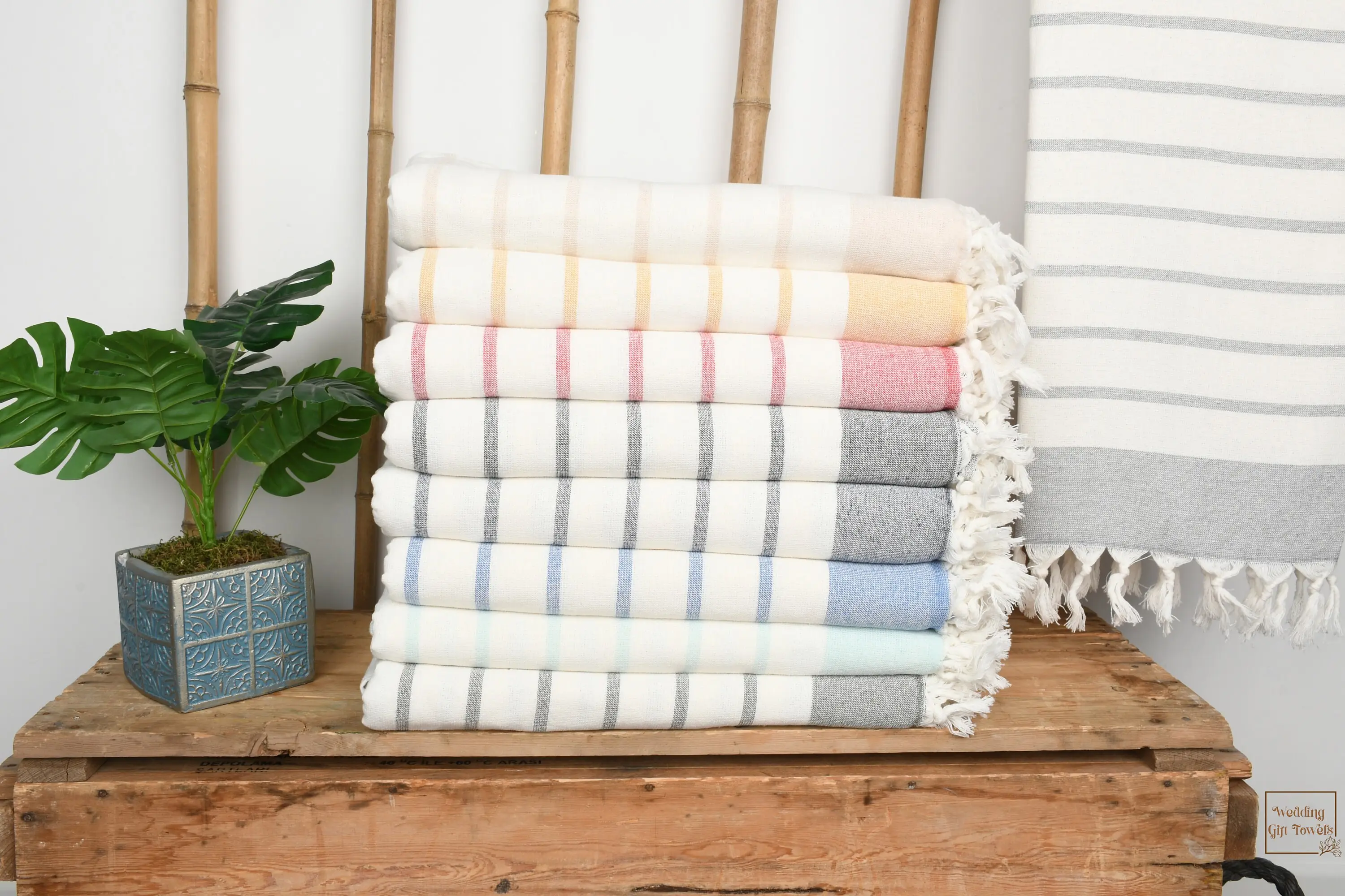 Xmas Gifts Personalized Terry Cotton Towel Beige Striped, 39x67 Inches - 1