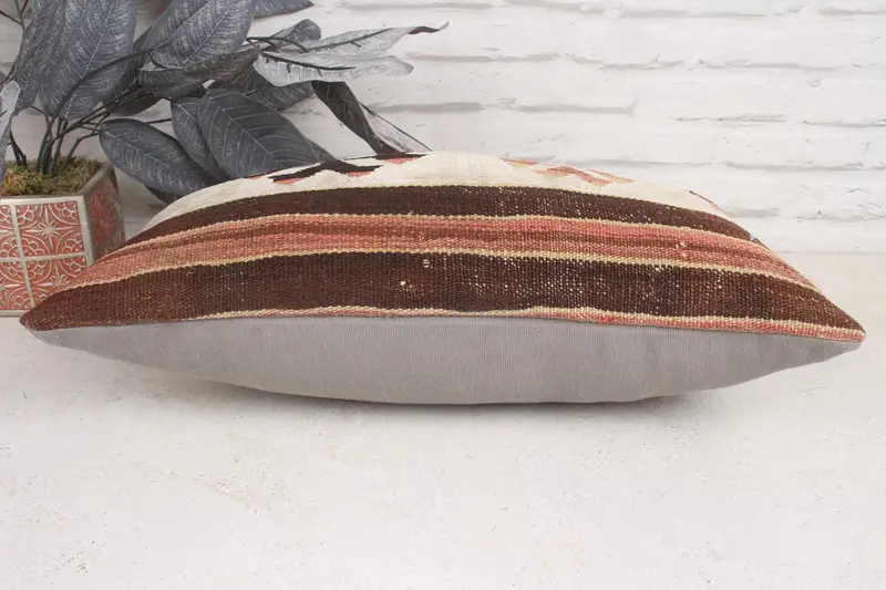 Vintage Kilim Pillow, Boho Pillow, 12x20 Brown Pillow Cover, Interior Designer Pillow, Retro Throw Pillow, Pillow Case, Bolster Pillow Cover - 5