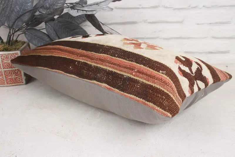 Vintage Kilim Pillow, Boho Pillow, 12x20 Brown Pillow Cover, Interior Designer Pillow, Retro Throw Pillow, Pillow Case, Bolster Pillow Cover - 6
