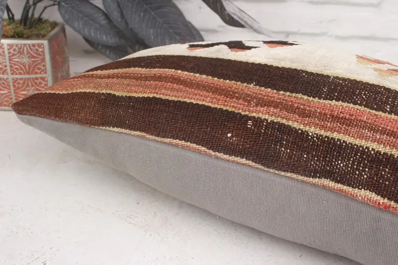 Vintage Kilim Pillow, Boho Pillow, 12x20 Brown Pillow Cover, Interior Designer Pillow, Retro Throw Pillow, Pillow Case, Bolster Pillow Cover - 7