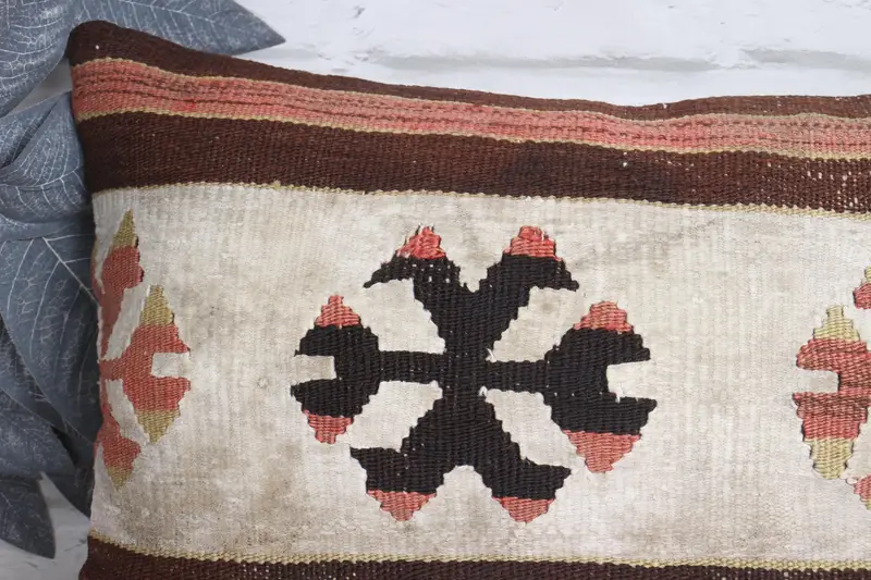 Vintage Kilim Pillow, Boho Pillow, 12x20 Brown Pillow Cover, Interior Designer Pillow, Retro Throw Pillow, Pillow Case, Bolster Pillow Cover - 2