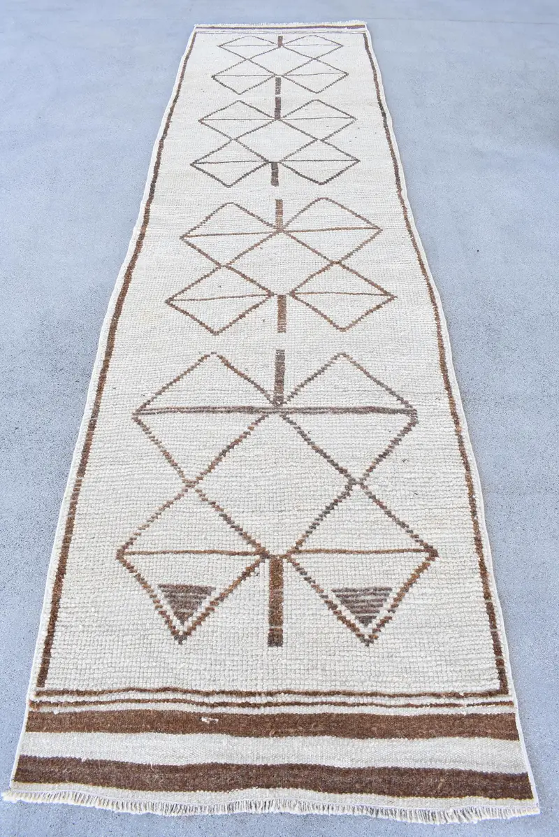 3x11.5 ft Vintage Rug, Runner Turkish Rug, Beige Ombré Rug - 1