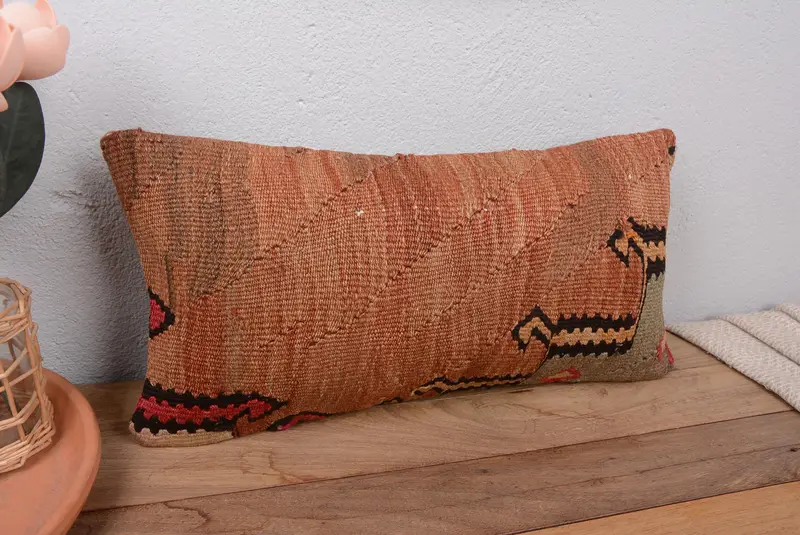 Kahverengi Geometrik Kırlent, El Yapımı Fermuarlı Vintage Kırlent