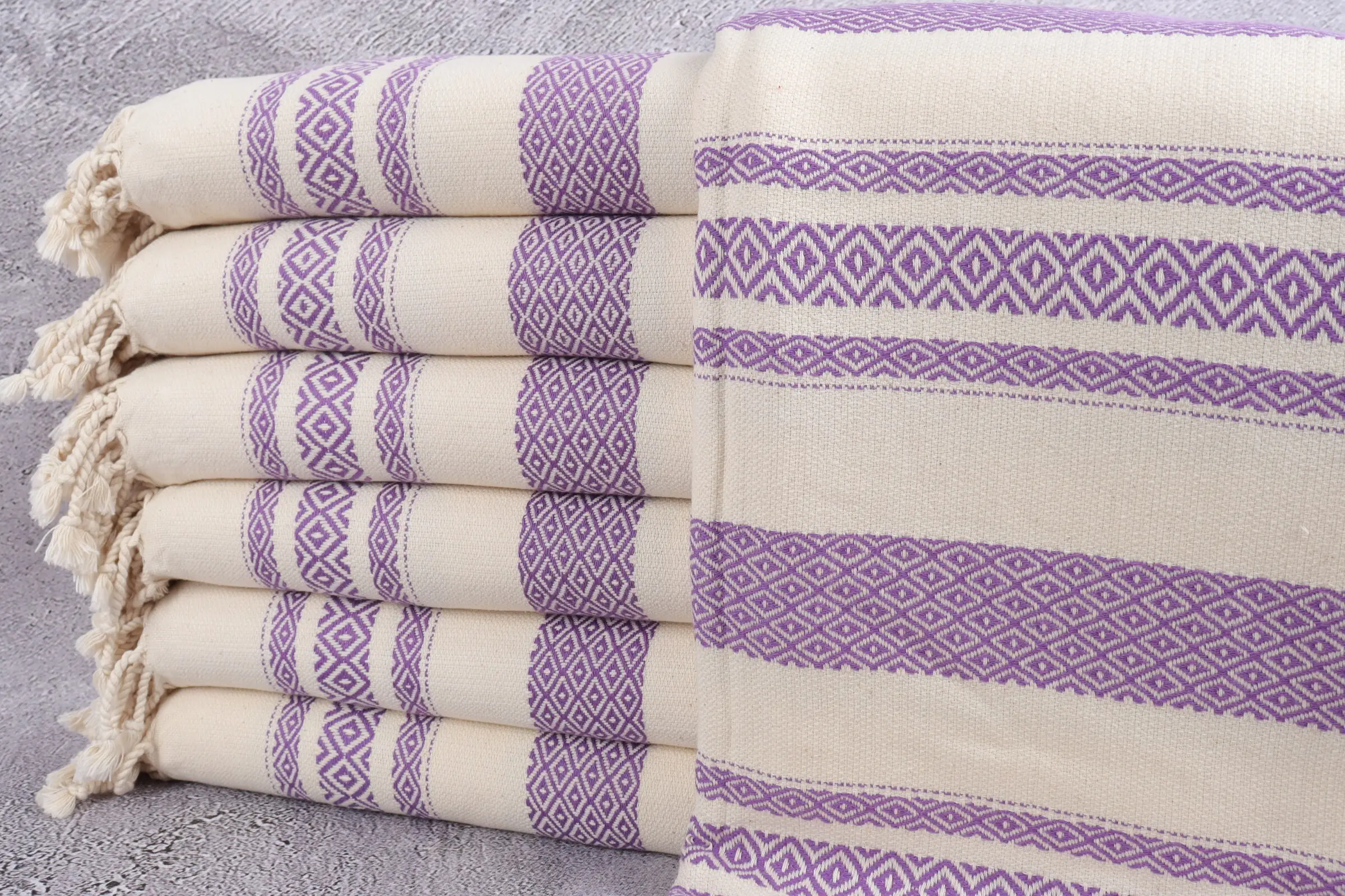 Bath Towel Organic Cotton Diamond Peshtemal Purple 36x71 Inches - 1