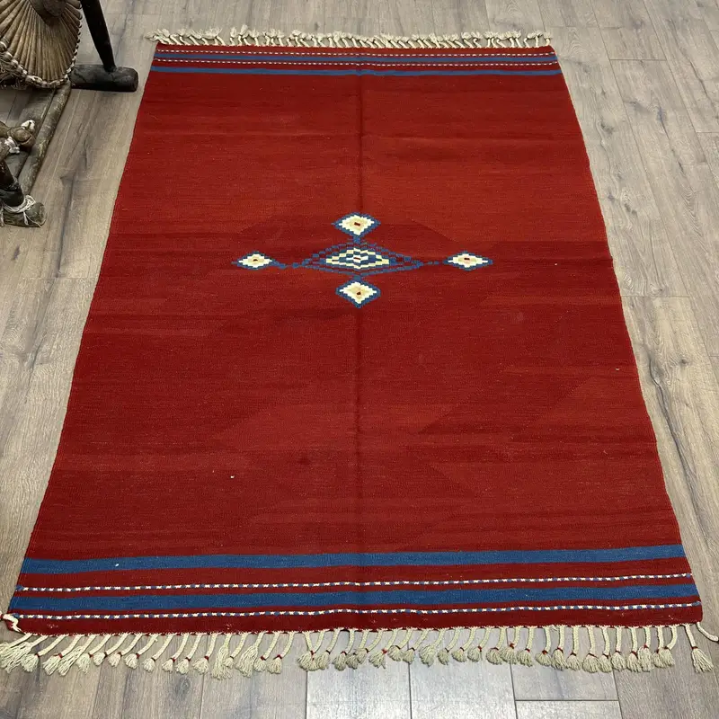 レッド&ブルーラグ、4.4x6.2フィートの植物と木のパターン