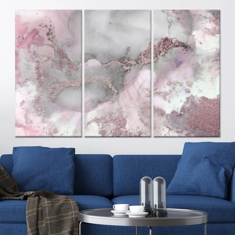 エレガントなピンクの大理石のきらめく高級キャンバスプリント