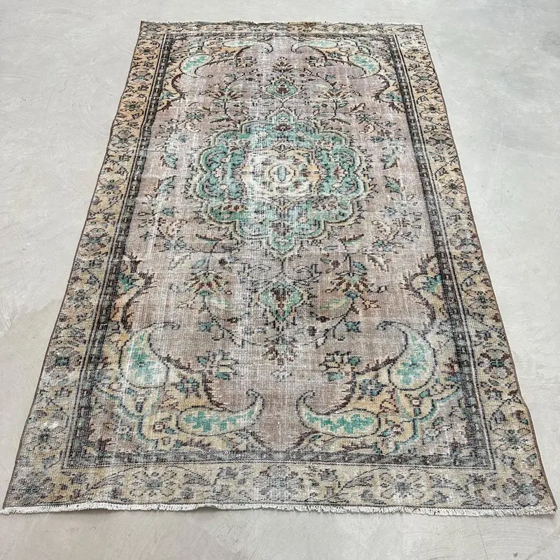 Vintage 5.5x9.4 ft Rug, Oushak Turkish Rug, Brown Floral Wool Rug - 1