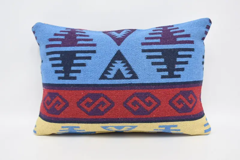 Pillow for Couch, Ethnical Kilim Rug Pillow, 16x24 Blue Cushion Case, Authentic Pillow, Cushion Cover, Turkish Pillow, Turkish Rugs Pillow Cover - 1