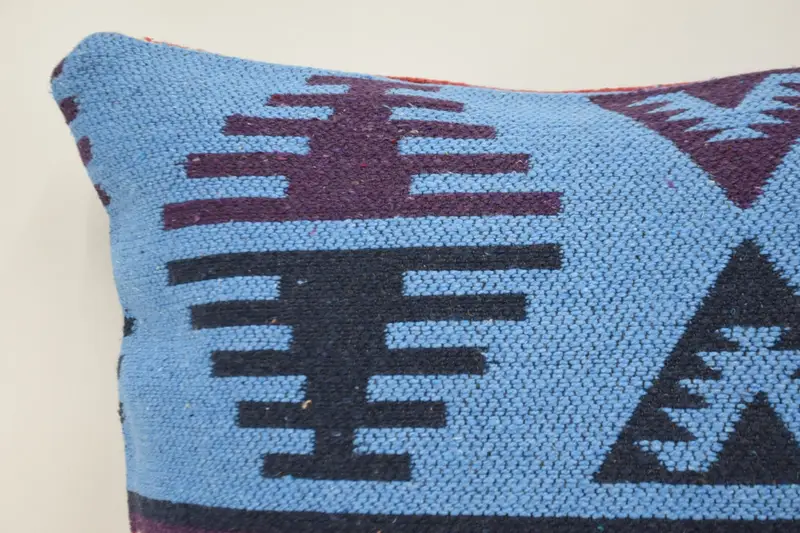 Pillow for Couch, Ethnical Kilim Rug Pillow, 16x24 Blue Cushion Case, Authentic Pillow, Cushion Cover, Turkish Pillow, Turkish Rugs Pillow Cover - 2