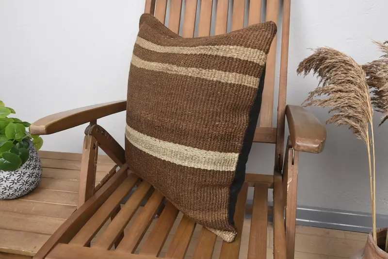 Handmade Kilim Cushion, 20x20 Brown Cushion Cover, Turkish Bench Cushion Cover, Vintage Kilim Pillow, Pillow Case, Ethnical Kilim Rug Pillow - 3