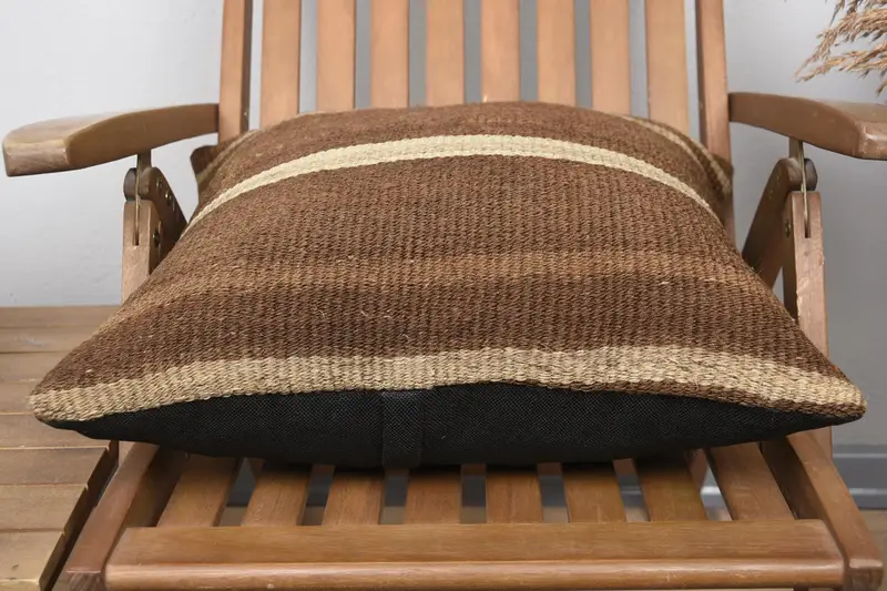 Handmade Kilim Cushion, 20x20 Brown Cushion Cover, Turkish Bench Cushion Cover, Vintage Kilim Pillow, Pillow Case, Ethnical Kilim Rug Pillow - 5