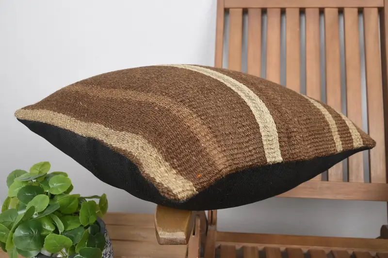 Handmade Kilim Cushion, 20x20 Brown Cushion Cover, Turkish Bench Cushion Cover, Vintage Kilim Pillow, Pillow Case, Ethnical Kilim Rug Pillow - 6
