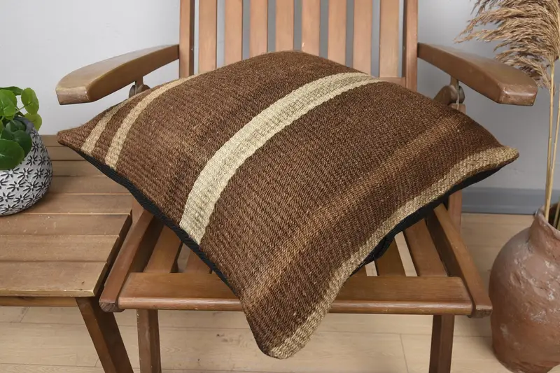Handmade Kilim Cushion, 20x20 Brown Cushion Cover, Turkish Bench Cushion Cover, Vintage Kilim Pillow, Pillow Case, Ethnical Kilim Rug Pillow - 4