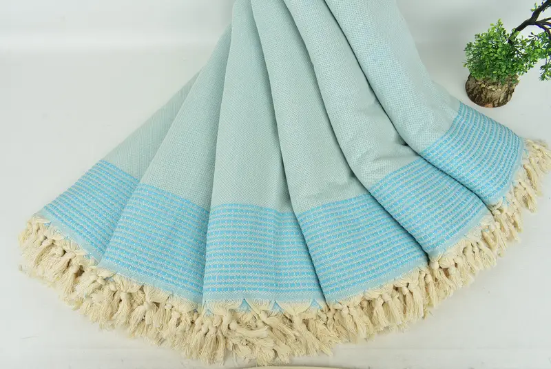 Woven Blanket, Personalized Gift For Him, Boho Throw Blankets, 96x92 Cotton Striped Towel, Personalized Gifts, Organic Throw, Organic Beach Blanket - 4
