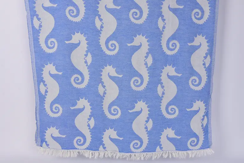 Bridal Shower Gift, 70x40 Cotton Seahorse Patterned Towel, Best Friend Gift, Gift For Coworker, Wedding Towel, Sand-free towel, Unique Wedding Gift - 1