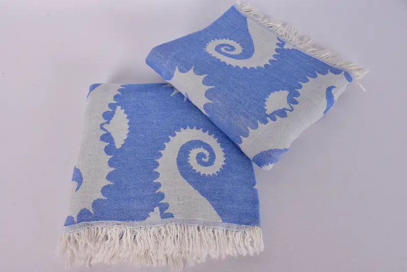 Bridal Shower Gift, 70x40 Cotton Seahorse Patterned Towel, Best Friend Gift, Gift For Coworker, Wedding Towel, Sand-free towel, Unique Wedding Gift - 8