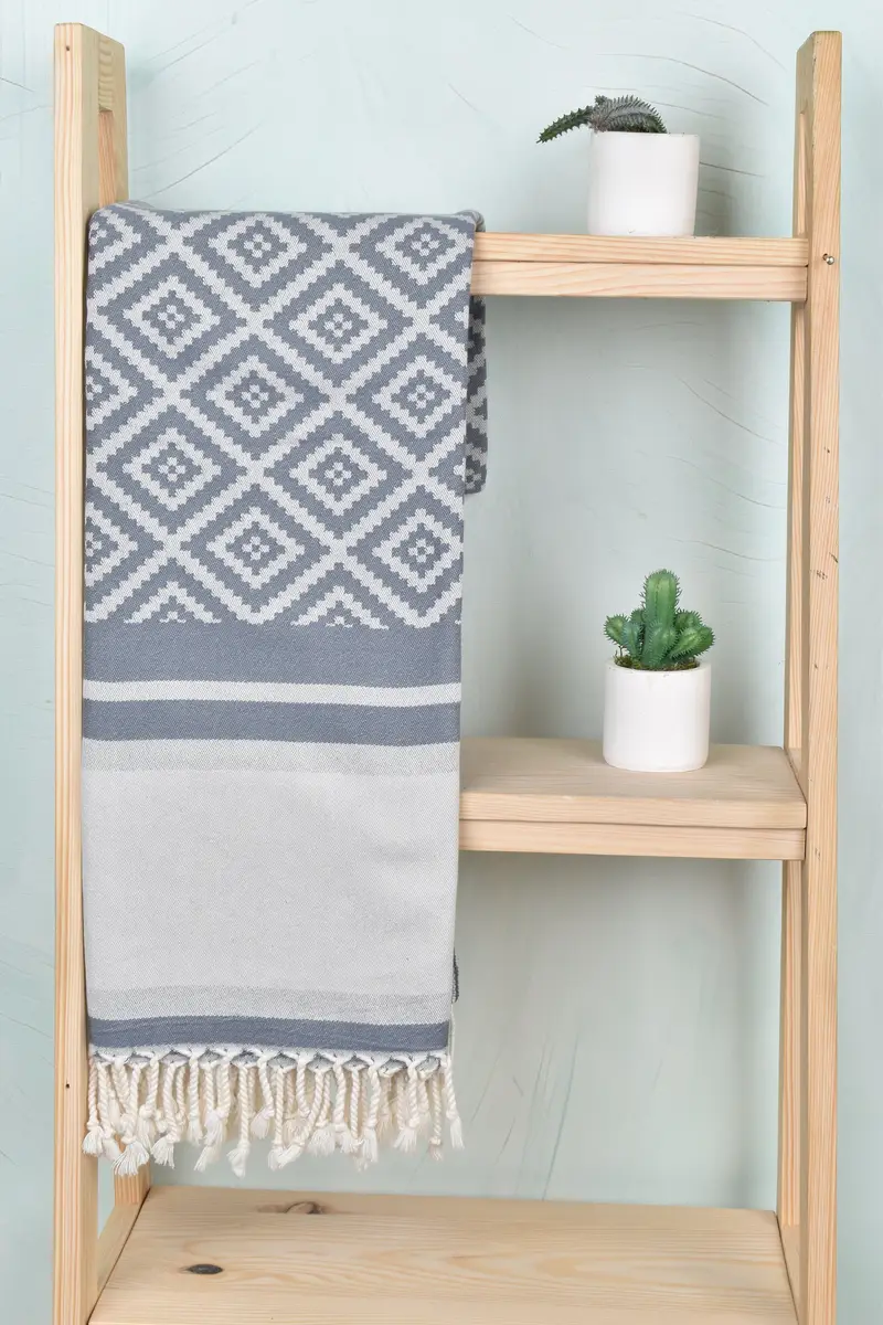 Dark Gray-Gray Cotton Towel Turkish Bohemian, 36x69 Inches
