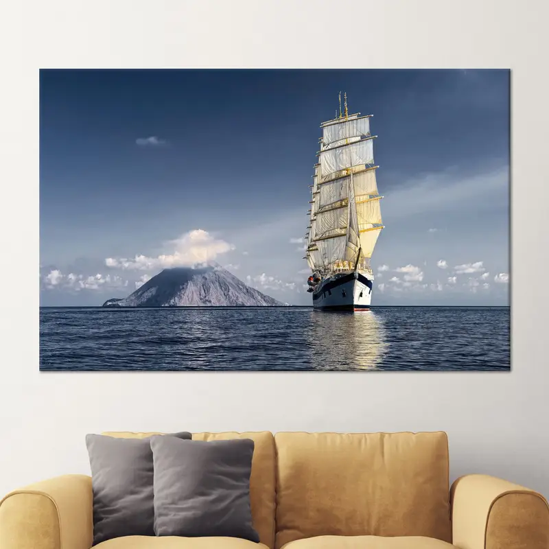 Zarif Kıyı Deniz Manzaralı Kanvas - Çiftlik Evi Ofis Dekoru