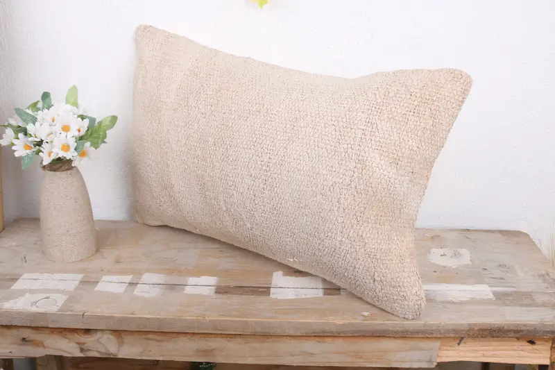 Vintage Kilim Pillow, 12x20 White Pillow, Cushion Case, Antique Pillows, Kilim Rug Pillow Sham, Outdoor Patio Pillow, Ethnical Kilim Rug Pillow - 4