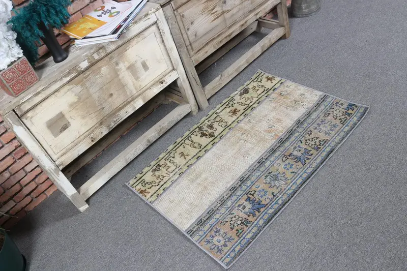 Vintage 2.3x3.2 ft Rug, Small Turkish Rug, Blue Brown Camouflage Rug - 1