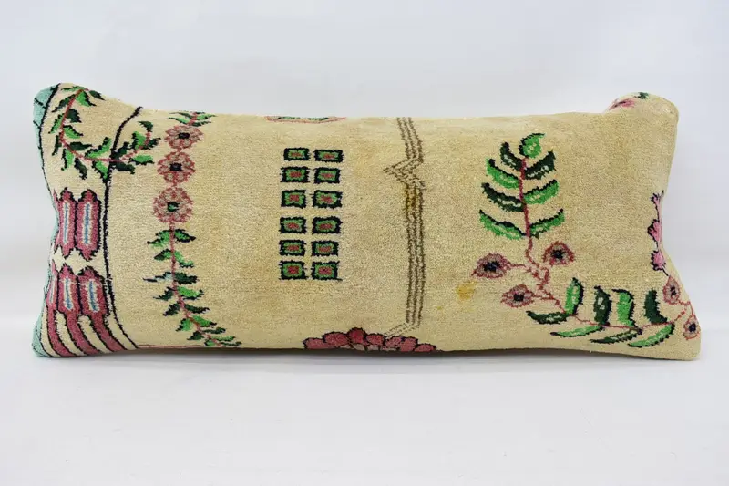 Vintage Rectangle Pillow Case, 16x36 inch Beige Porch Moroccan Cushion - 1