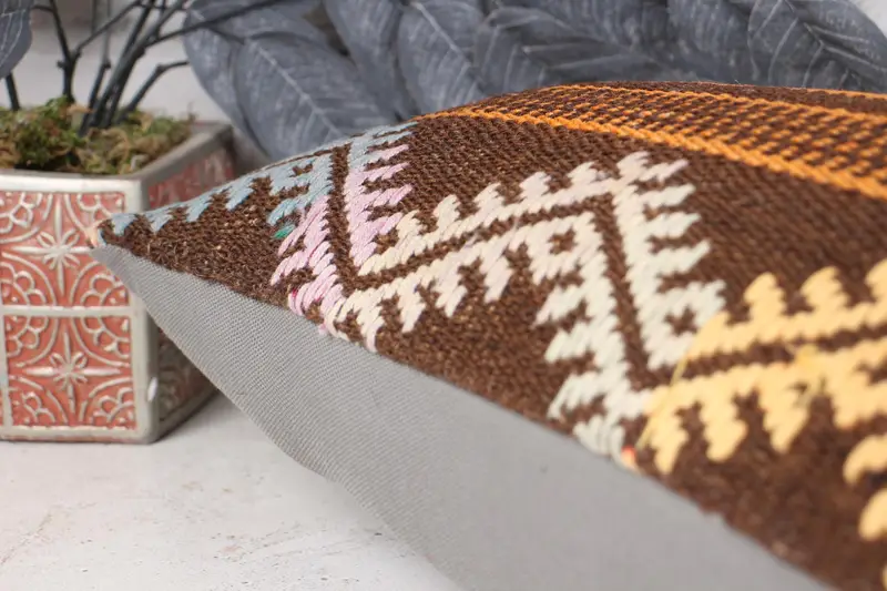Pillow Case, 12x24 Brown Cushion, Decorative Bolster Cushion Case, Boho Pillow Sham Cover, Vintage Kilim Throw Pillow, Kilim Cushion Sham - 7