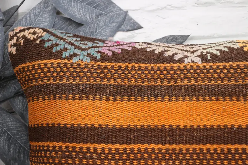 Pillow Case, 12x24 Brown Cushion, Decorative Bolster Cushion Case, Boho Pillow Sham Cover, Vintage Kilim Throw Pillow, Kilim Cushion Sham - 2