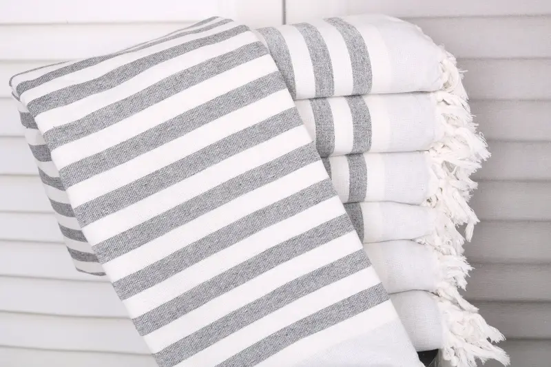 Striped Terry Towel Light Gray Cotton, 40x67 Inches