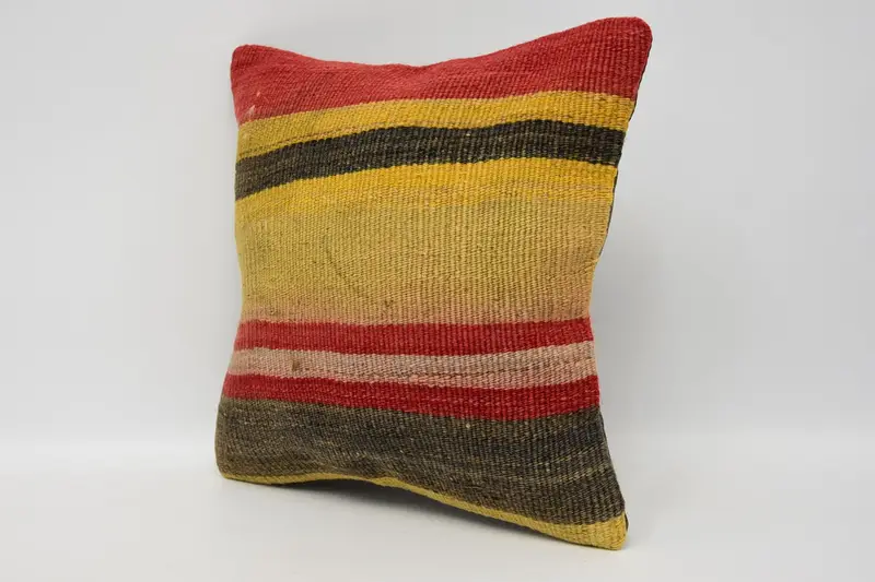 Handmade Kilim Cushion, Turkish Bench Pillow, Kilim Cushion Sham, Antique Pillows, Kilim Rug Pillow, Cushion Case, 12x12 Red Pillow Cover - 4