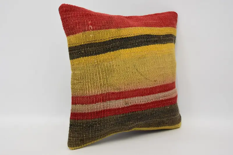 Handmade Kilim Cushion, Turkish Bench Pillow, Kilim Cushion Sham, Antique Pillows, Kilim Rug Pillow, Cushion Case, 12x12 Red Pillow Cover - 3