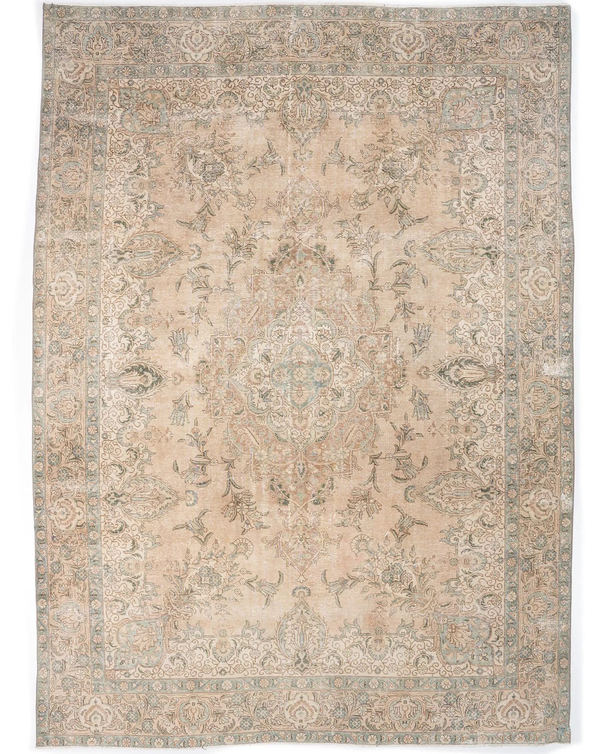 Turkish 9.4x12.6 ft Rug, Vintage Rug, Beige Plants & trees Wool Rug - 1