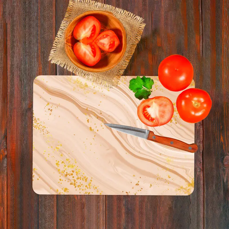 Gold Marble Glass Cutting Board, Tempered, Anti-Slip, Hygienic