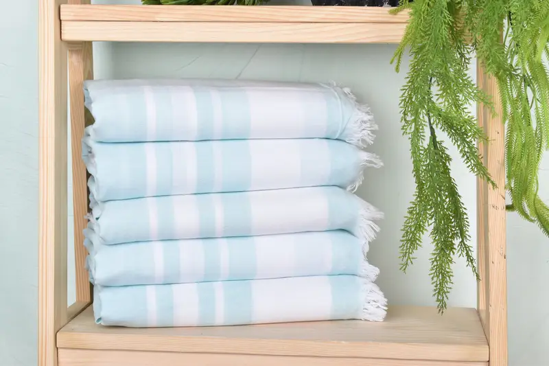 Striped Towel Mint Cotton Turkish Bath Towel, 36x67 Inches