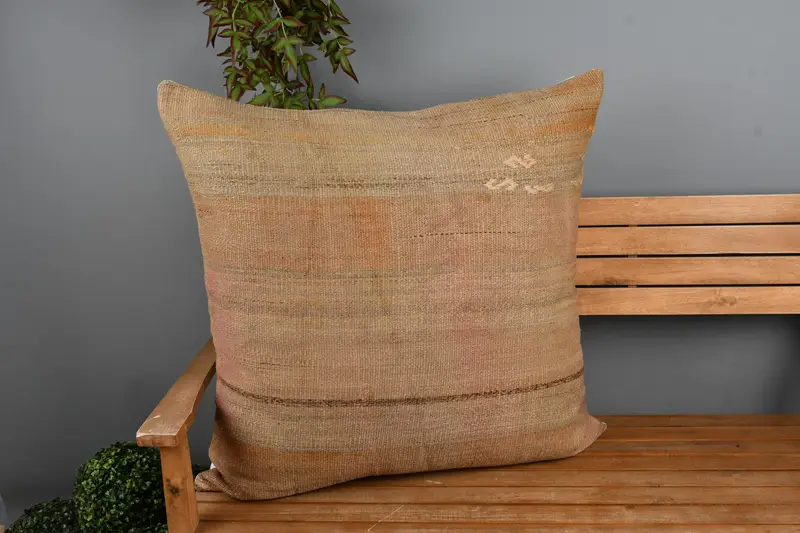 Vintage Pillow, Handmade Kilim Cushion, Personalized Gift Pillow Cushion, Aztec Pillow Case, Cushion Cover, 32x32 Brown Pillow, Pillow for Couch - 1