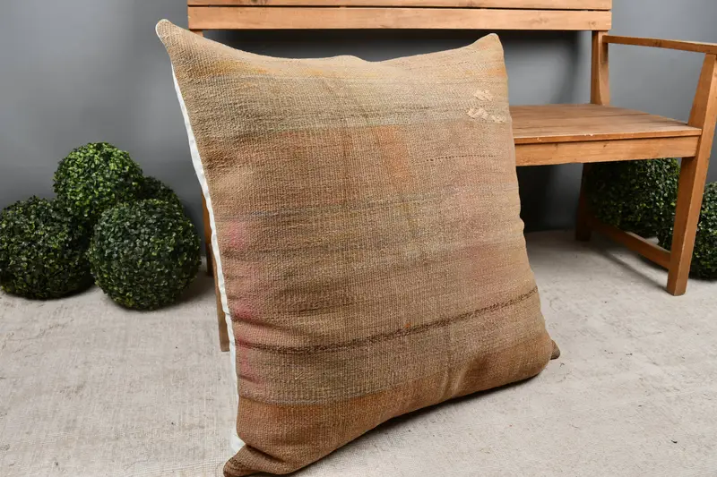Vintage Pillow, Handmade Kilim Cushion, Personalized Gift Pillow Cushion, Aztec Pillow Case, Cushion Cover, 32x32 Brown Pillow, Pillow for Couch - 7