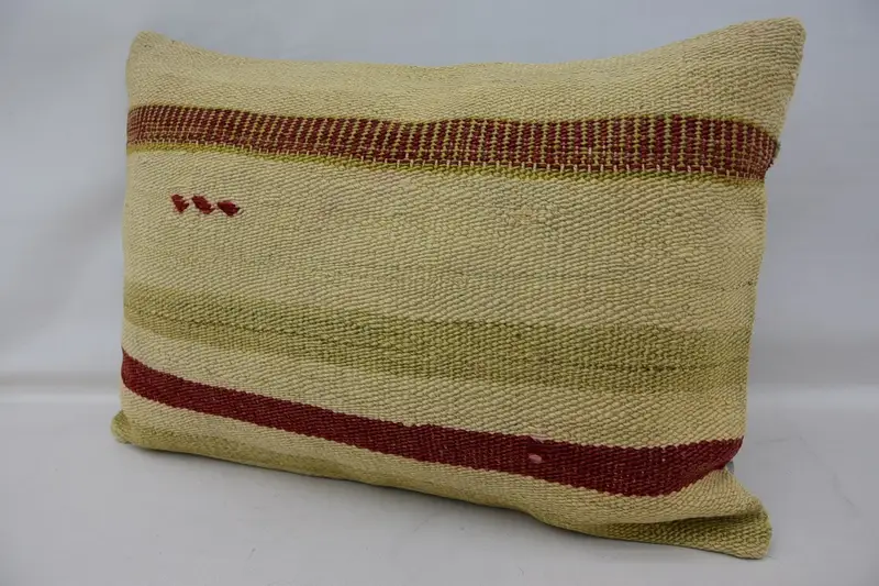 Handmade Kilim Cushion, Handmade Rug Seat Cushion, Aesthetic Pillow, Home Decor Pillow, Vintage Pillow, 16x24 Beige Cushion Cover, Pillow Case - 3