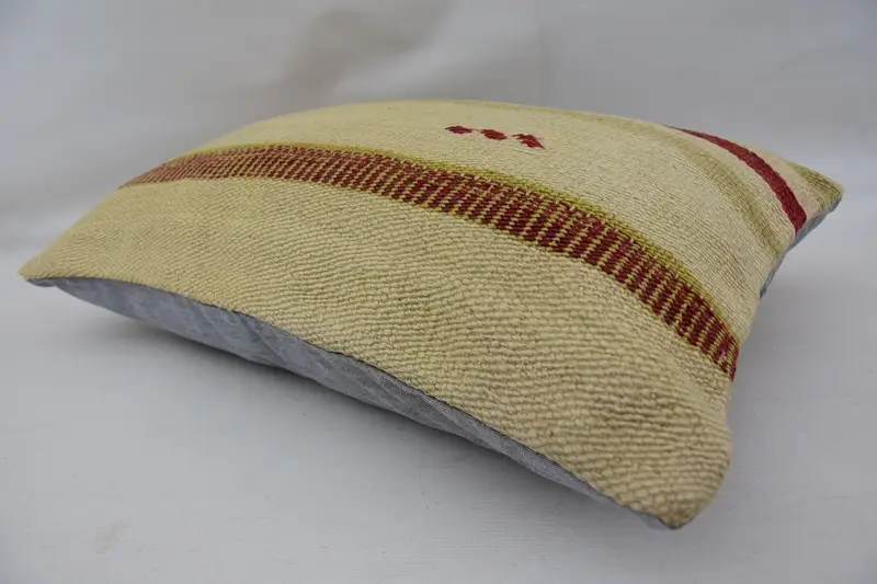 Handmade Kilim Cushion, Handmade Rug Seat Cushion, Aesthetic Pillow, Home Decor Pillow, Vintage Pillow, 16x24 Beige Cushion Cover, Pillow Case - 6