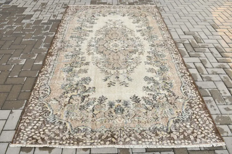 Türk Vintage Halı, 5.3x8.6 ft Büyük Halı, Kahverengi Gri Kamuflaj Halı - 1