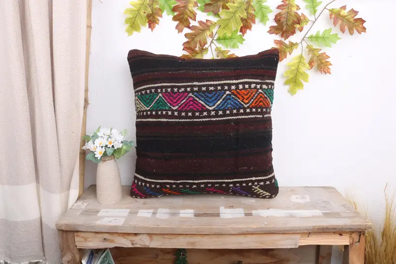Turkish Rugs Pillow, Kilim Pillow, Cushion, Boho Pillow, 18x18 Pink Cushion Cover, Handmade Kilim Cushion, Outdoor Bolster Pillow Cover - 1