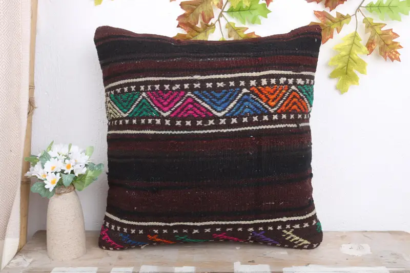 Turkish Rugs Pillow, Kilim Pillow, Cushion, Boho Pillow, 18x18 Pink Cushion Cover, Handmade Kilim Cushion, Outdoor Bolster Pillow Cover - 2