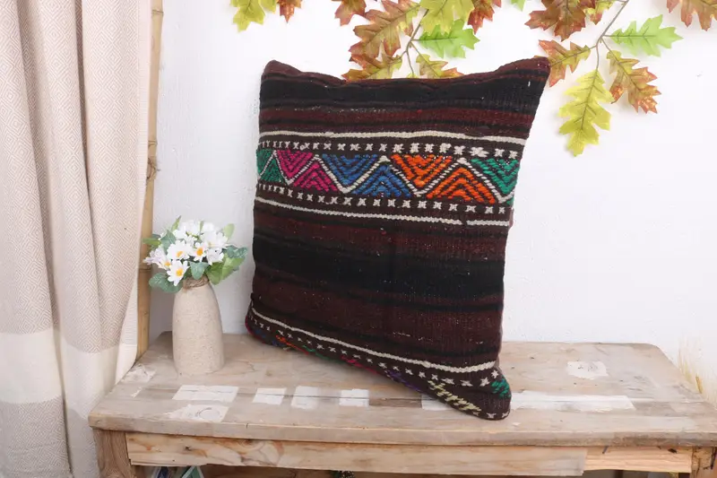 Turkish Rugs Pillow, Kilim Pillow, Cushion, Boho Pillow, 18x18 Pink Cushion Cover, Handmade Kilim Cushion, Outdoor Bolster Pillow Cover - 4