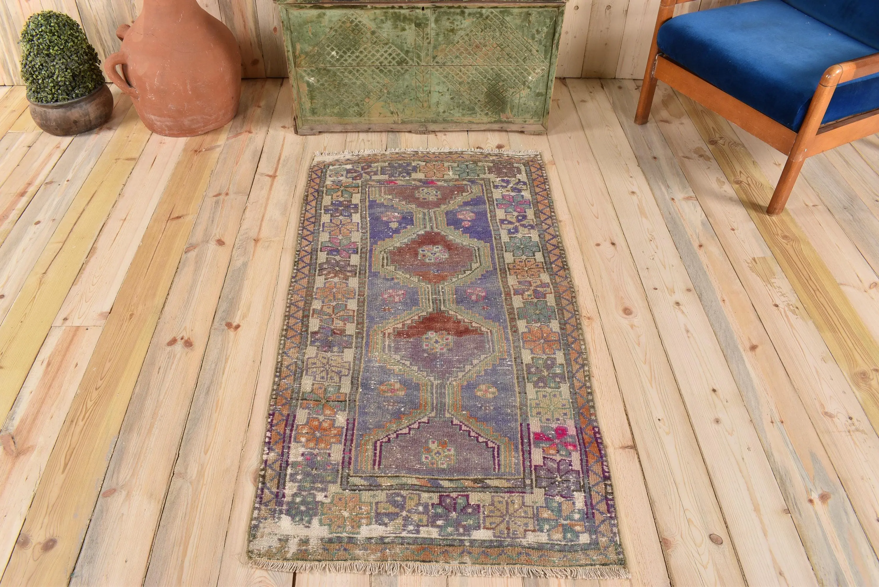 2.4x4.8 ft Turkish Rug, Vintage Small Rug, Blue Red Oriental Rug - 1