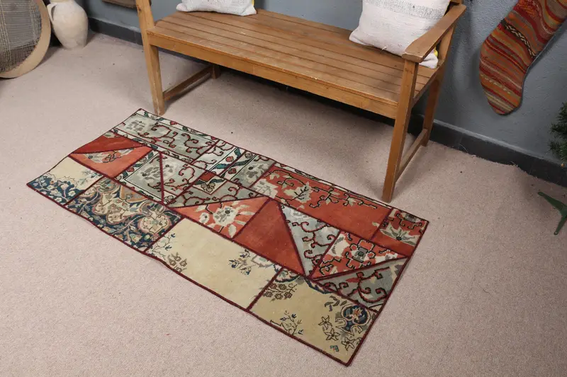 Alfombra Cuadros Verde y Naranja, 7x1,8m Chic Decor