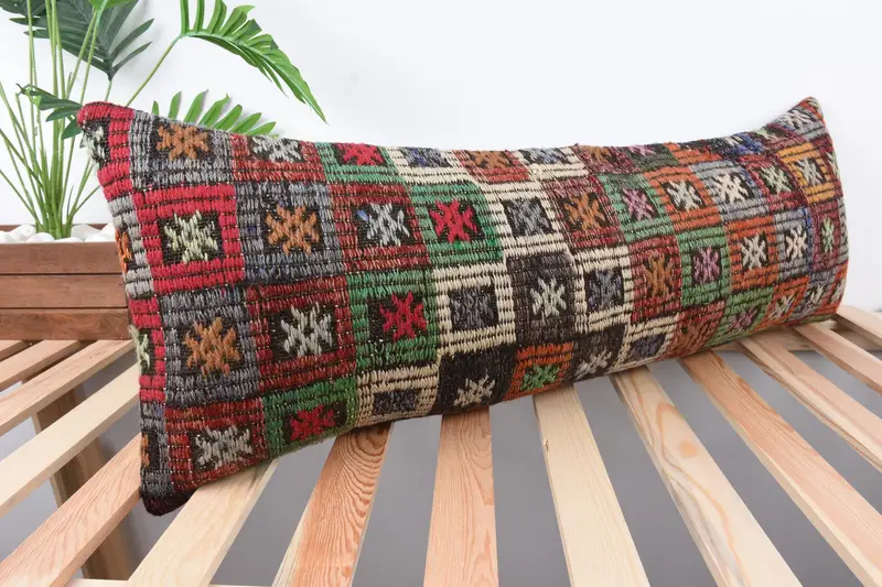 Outdoor Patio Pillow, Antique Pillows, Turkish Pillow, Comfy Throw Cushion Case, Turkish Kilim Pillow, Cushion, 12x36 Green Pillow Sham - 4