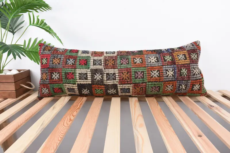 Outdoor Patio Pillow, Antique Pillows, Turkish Pillow, Comfy Throw Cushion Case, Turkish Kilim Pillow, Cushion, 12x36 Green Pillow Sham - 1