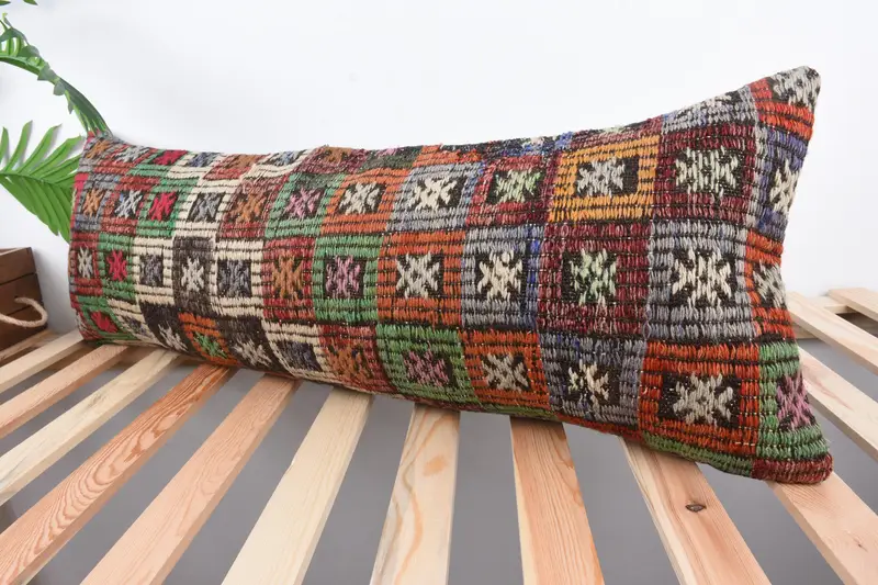 Outdoor Patio Pillow, Antique Pillows, Turkish Pillow, Comfy Throw Cushion Case, Turkish Kilim Pillow, Cushion, 12x36 Green Pillow Sham - 5